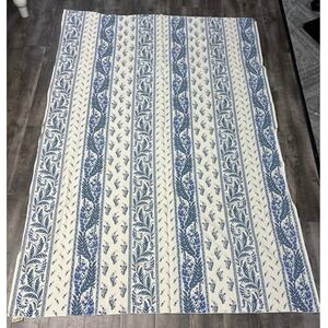 Vent du Sud French Cotton Tablecloth Blue Cream Floral Stripe France 78x55